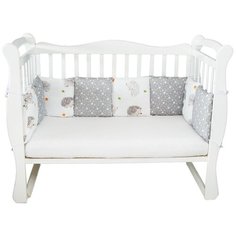 Бортик в кроватку 12 предметов AmaroBaby Крошка Eжик, белый/серый (поплин)