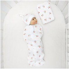 Комплект пеленок (кокон на молнии) Amarobaby Love c шапочкой, белая, размер 56-68, 2 шт.
