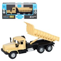 Машинка детская, металлическая, инерционная, Автопанорама, коллекционная, 1:32 "Грузовик", хаки беж, откидывается кузов, открывающиеся двери