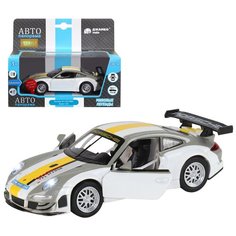 Машинка детская, металлическая, инерционная, Автопанорама, коллекционная, 1:32 Porsche 911 GT3 RSR, серебряный, свет, звук, открывающиеся двери