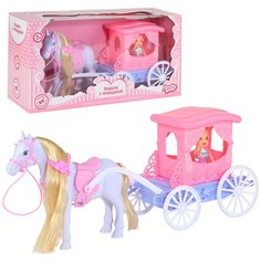 Кукла детская для девочек с каретой и лошадкой ТМ Amore bello, в коробке,цвет кареты розовый, 37*12*19 см