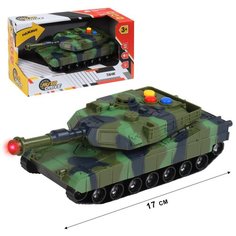 Машинка детская инерционная Танк ТМ AUTODRIVE, на батарейках, игрушка для мальчиков, военная машинка, игрушка для малышей, свет, звук, зеленый, в/к 29,5*12*15,5см