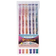 CROWN Набор гелевых ручек Glitter Metal Jell, 6 цветов, с блестками, 1,0 мм