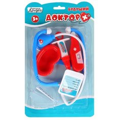 Игровой набор для детей ТМ "Компания Друзей", Серия "Будущий Доктор" в чемодане, игрушка для детей, развивающая игрушка, обучающая игрушка, на батарейках, 7 предметов: стетоскоп, шприц, скальпель, ванночка, мензурка, градусник, история болезни, набор 