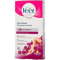 Veet Восковые полоски Easy Gelwax SupremEssence с ароматом бархатной розы и эфирными маслами 10 шт.