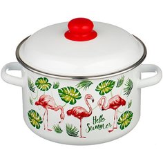 Кастрюля Appetite Танец фламинго, 5.5 л, белый/зеленый/розовый