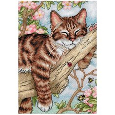 Dimensions Набор для вышивания крестиком Спящий котенок 13 х 18 см (65090)