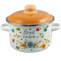 Кастрюля Appetite Floral kitchen, 3 л, белый/оранжевый