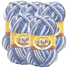 Пряжа Adelia Nelly секционного окрашивания, 70 % шерсть, 30 % акрил, 100 г, 100 м, 5 шт., №26 св.серый-серый-голубой