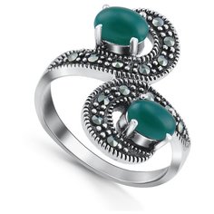 Silver WINGS Кольцо с марказитами и агатами из серебра 210018-300e-39, размер 17