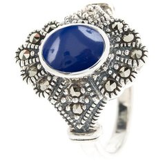 МАРКАЗИТ Кольцо с лазуритами и марказитами из серебра HR046, размер 18