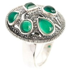 МАРКАЗИТ Кольцо с хризопразами и марказитами из серебра HR536, размер 19