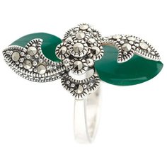 МАРКАЗИТ Кольцо с хризопразами и марказитами из серебра HR126, размер 18