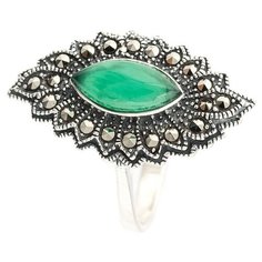 МАРКАЗИТ Кольцо с хризопразами и марказитами из серебра HR1071, размер 19