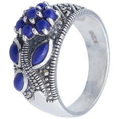 МАРКАЗИТ Кольцо с лазуритами и марказитами из серебра HR478, размер 19.5