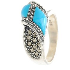 МАРКАЗИТ Кольцо с марказитами и бирюзой из серебра HR530, размер 17.5