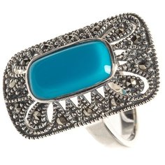 МАРКАЗИТ Кольцо с марказитами и бирюзой из серебра HR247, размер 17.5
