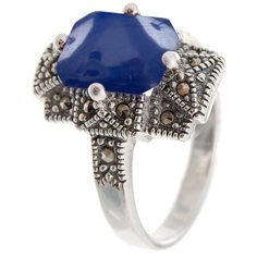 МАРКАЗИТ Кольцо с лазуритами и марказитами из серебра HR407, размер 18