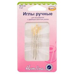 Набор игл ручных Hemline 203.1424.DE для вышивания с двойным ушком, серебристый/золотистый, 5 шт.