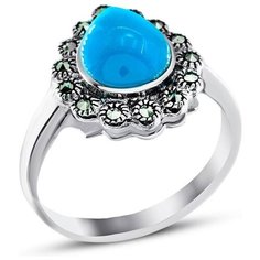 Silver WINGS Кольцо с марказитами и бирюзой из серебра 210022-39-257, размер 18