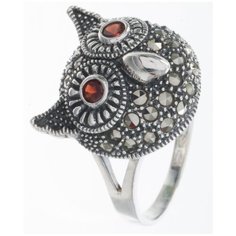 МАРКАЗИТ Кольцо с гранатами и марказитами из серебра HR1078, размер 18.5