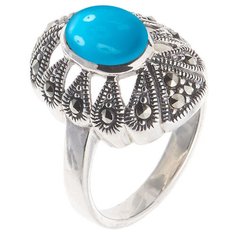 МАРКАЗИТ Кольцо с марказитами и бирюзой из серебра HR140, размер 17