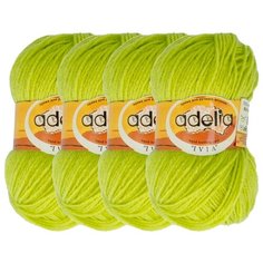 Пряжа Adelia Ivia, 100 % акрил, 62 г, 150 м, 4 шт., №128 желто-зеленый
