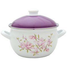 Кастрюля Savasan Магнолия 1004, 3.6 л, белый/розовый/фиолетовый