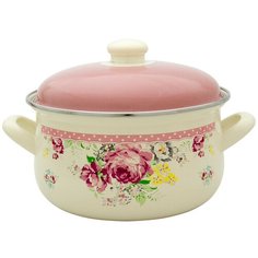 Кастрюля Savasan Романтика 1011, 1.8 л, белый/розовый