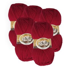 Пряжа Adelia Nelly однотонная, 70 % шерсть, 30 % акрил, 100 г, 100 м, 5 шт., №17 т.красный