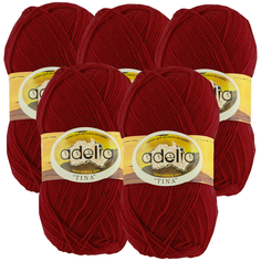 Пряжа Adelia Tina, 100 % акрил, 100 г, 308 м, 5 шт., №028 бордовый