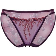 Le Cabaret Трусы слипы низкой посадки с вышивкой, размер 40-44, баклажановый/бледно-розоватый/темно-розовый