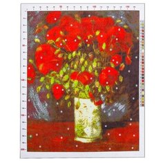 Канва для вышивания с рисунком Арт Узор Ван Гог. Ваза с красными маками, красный/серый 39 х 47 см