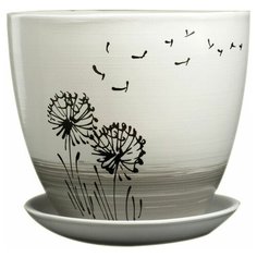 Горшок Художественная керамика Одуванчик с подставкой белый/серый/черный