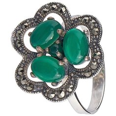 МАРКАЗИТ Кольцо с хризопразами и марказитами из серебра HR962, размер 19