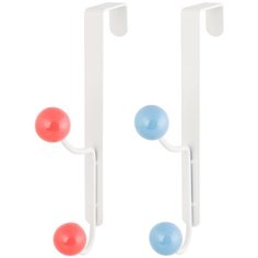 Набор вешалок на дверь 2 шт. 11х2х18,5 см EL Casa Белая с цветными пластиковыми шариками красными синими по 2 крючка