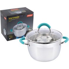 Кастрюля BRAVO, объем 5,1 л, из нерж стали с крышкой из жаропрочного стекла, размер 22*13,5 см Mallony