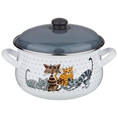 Кастрюля эмалированная Agness 951-004 "Озорные коты" 4,8л, индукция