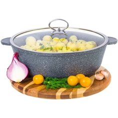 Жаровня-сотейник из литого алюминия с крышкой с трехслойным антипригарным покрытием 28 см "Мрамор" 4,5 л Elan Gallery