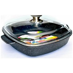 Жаровня квадратная VICTORIA (Беларусь) D1128G со стеклянной крышкой, 28х28см, гранит