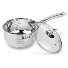 LR03-011 Ковш LARA (нерж) серия STANDART 1.3л 16x8см капс. инд дно, матовая полировка, крышка
