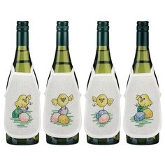 Фартучки на бутылки, набор для вышивания Пасхальные цыплята Permin