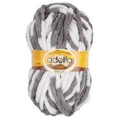 Пряжа Adelia "DOLLY" 100% полиэстер №15 бело-серый - 5 мотков по 100 г