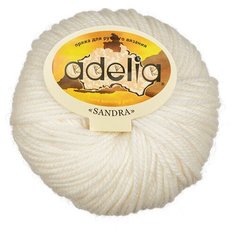 Пряжа Adelia "SANDRA" 50% шерсть, 50% акрил №02 БЕЛЫЙ - 10 мотков по 50 г