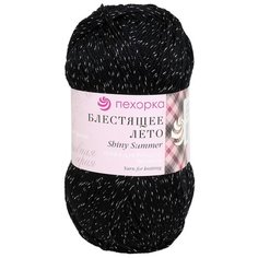 Пряжа Пехорка Блестящее лето (95%мерс. хлопок, 5%метанит) (02-Черный) 5 шт