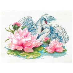 МЛН 08 Набор для вышивания крестом и лентами Многоцветница Лебеди 24 х 19см