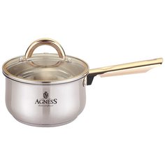 Ковш Agness со стекл.крышкой, 1,8л, 16х9,5 см, нерж.сталь 18/10, индукцион.дно (937-731)