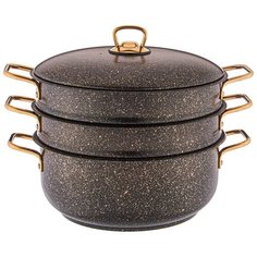 Кастрюля-мантоварка Agness Черное золото 28х12/28х7,3/28х7,3 см,с трехслойным покрытием Granit, Pfoa Free (936-134)