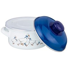 Кастрюля эмалированная с эмалирован. и пластиковой крышками, серия гуси, 0,9л Agness (951-038)