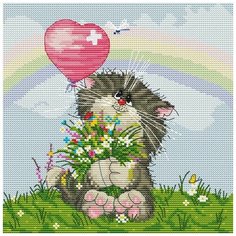 Набор для вышивания 117-14 Кот с букетом 20х20 см Белоснежка
